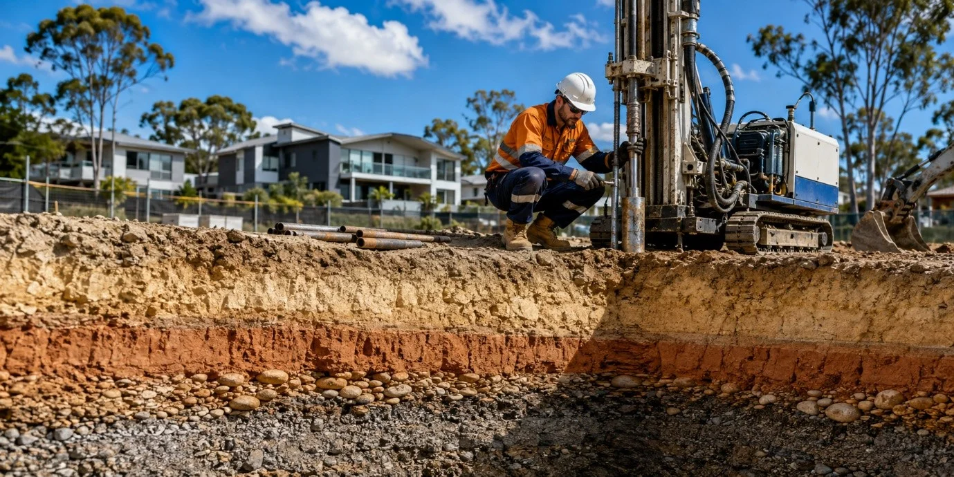 Soil Testing Brisbane site investigation with drilling rig
